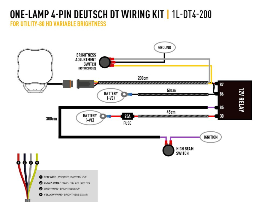 Single-Lamp Harness Kit (4-Pin, Deutsch DT, 12V)