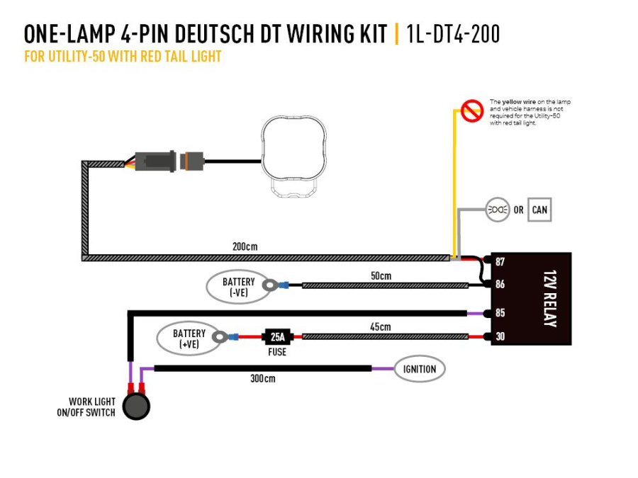 Single-Lamp Harness Kit (4-Pin, Deutsch DT, 12V)