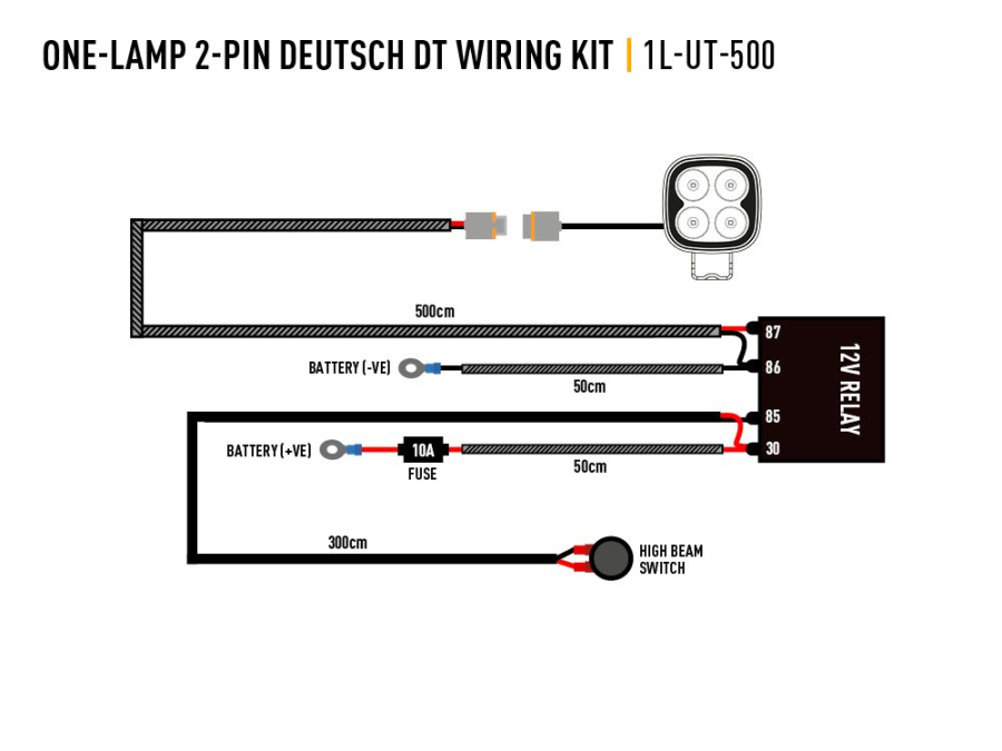 Single-Lamp Wiring Kit (2-Pin, Deutsch DT, 12V)