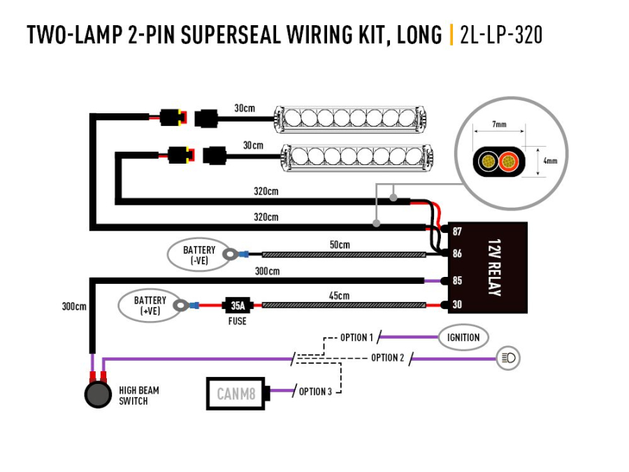 Two-Lamp Wiring Kit - Long (2-Pin, Superseal, 12V)