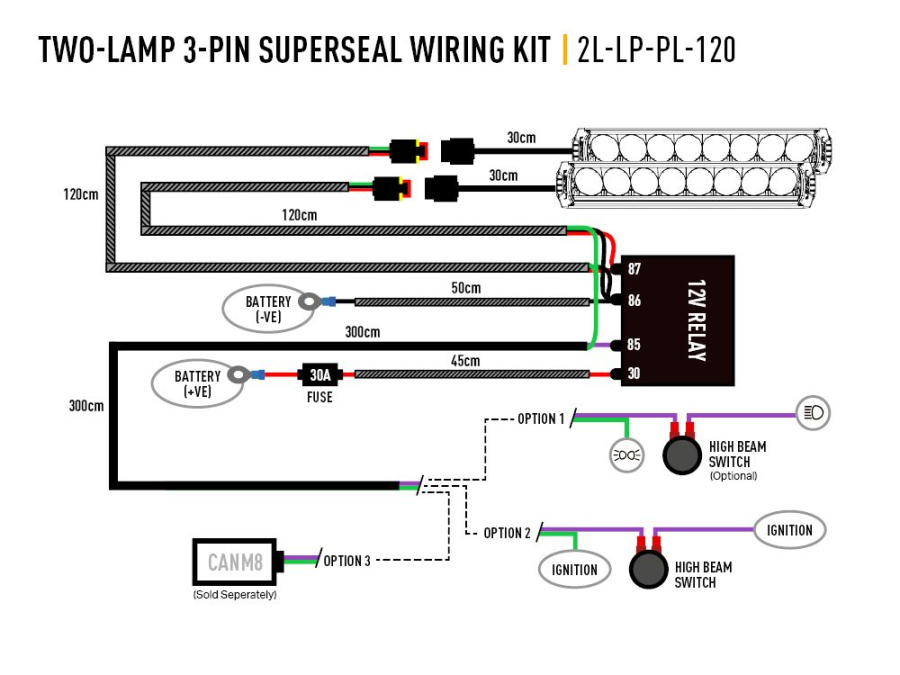 Two-Lamp Wiring Kit (3-Pin, Superseal, 12V)